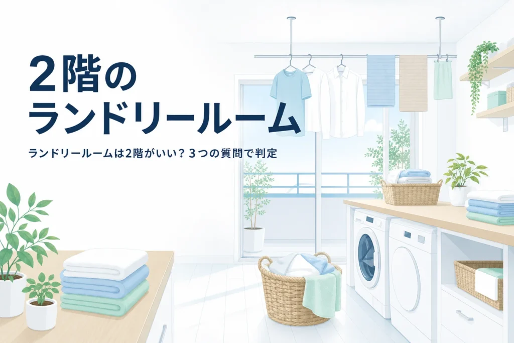 ランドリールームを2階に作る間取りの利点と注意点をまとめた記事のアイキャッチ