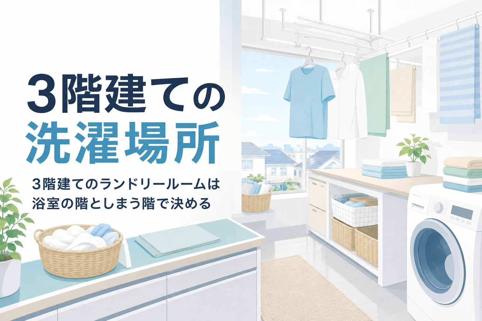 3階建てのランドリールームをどの階に置くかを考える記事のアイキャッチ