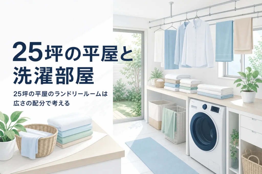25坪の平屋でランドリールームの広さを配分する考え方をまとめた記事のアイキャッチ