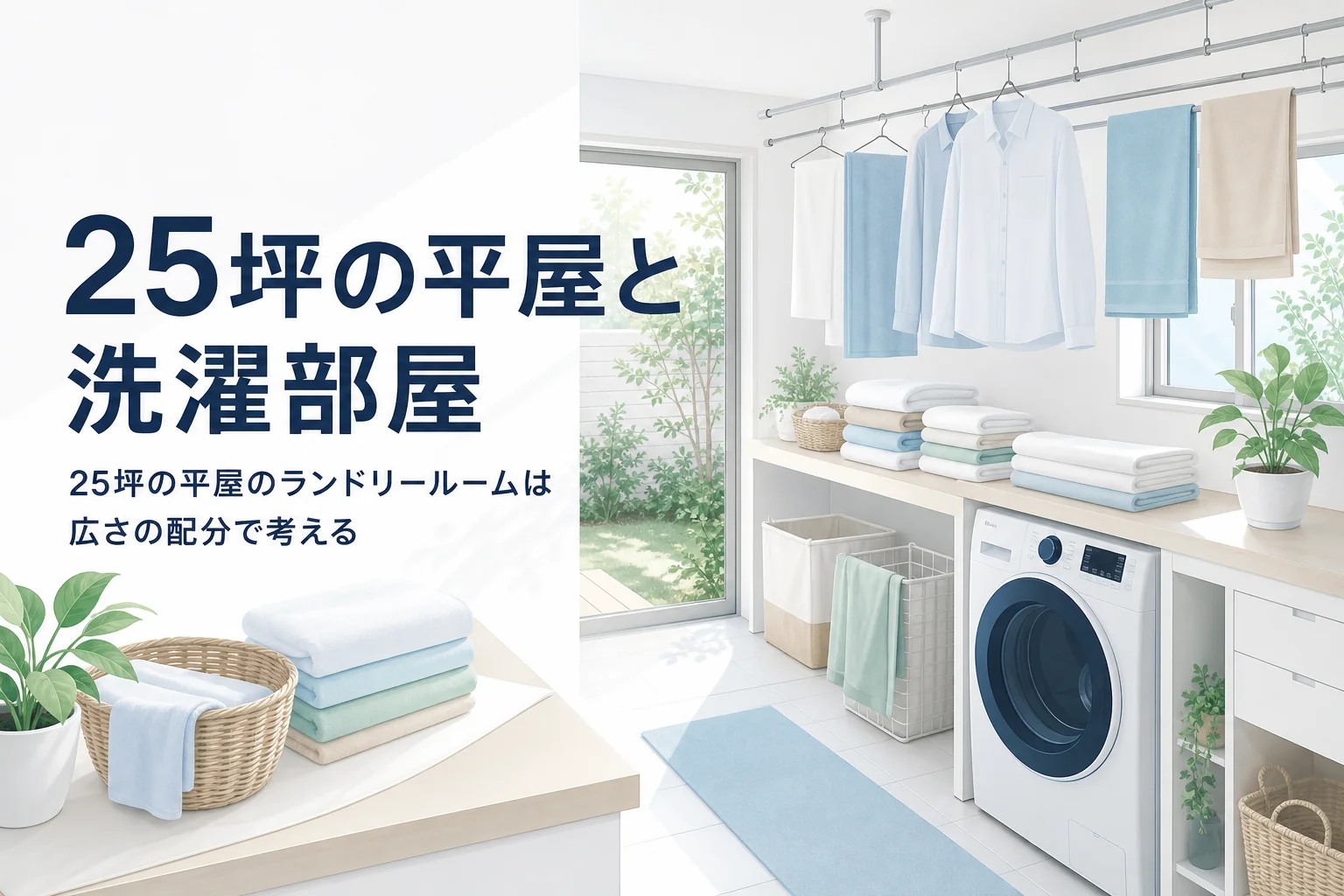 25坪の平屋でランドリールームの広さを配分する考え方をまとめた記事のアイキャッチ