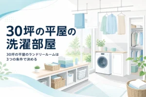 30坪の平屋の間取りにランドリールームを組み込む考え方をまとめた記事のアイキャッチ