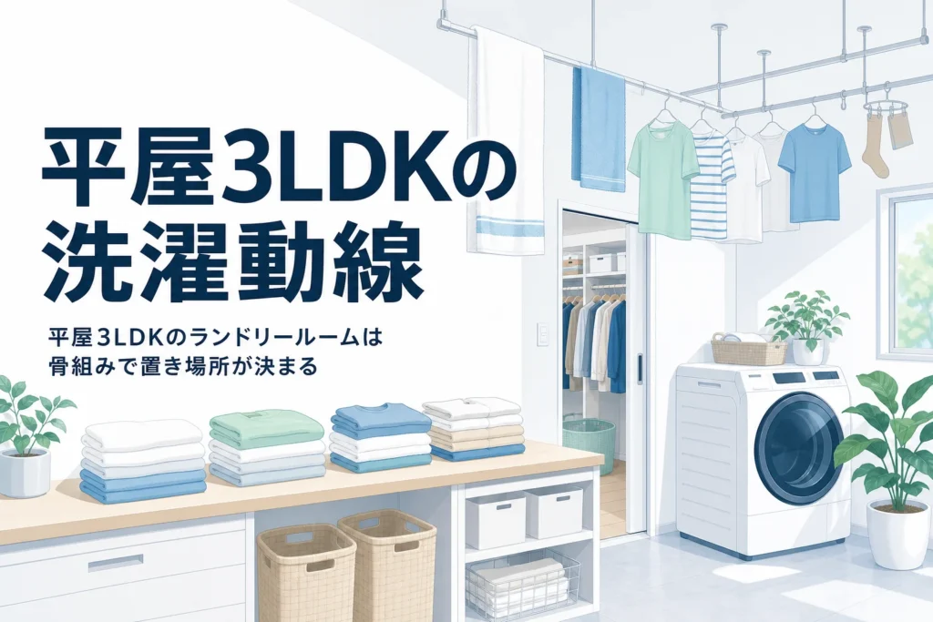 平屋3LDKのランドリールームの間取りを家族4人の洗濯動線から考える記事のアイキャッチ