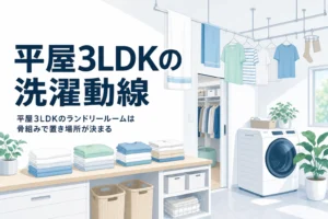平屋3LDKのランドリールームの間取りを家族4人の洗濯動線から考える記事のアイキャッチ