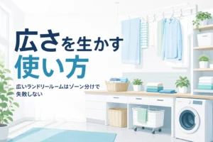 広いランドリールームで失敗しないための、広さを生かす使い方と注意点を解説する記事のアイキャッチ