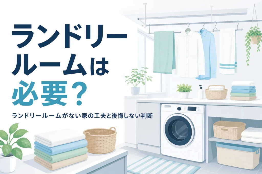 ランドリールームがない家の工夫と、作るかどうかの判断のしかたを解説する記事のアイキャッチ