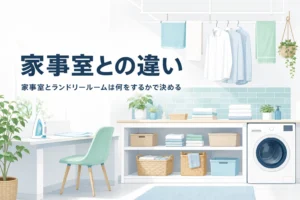家事室とランドリールームの違いと、兼ねる時の広さと使い方を解説する記事のアイキャッチ