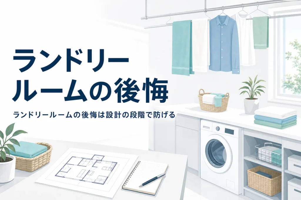 ランドリールームで後悔しやすいポイントと、失敗例から考える間取りの決め方を解説する記事のアイキャッチ