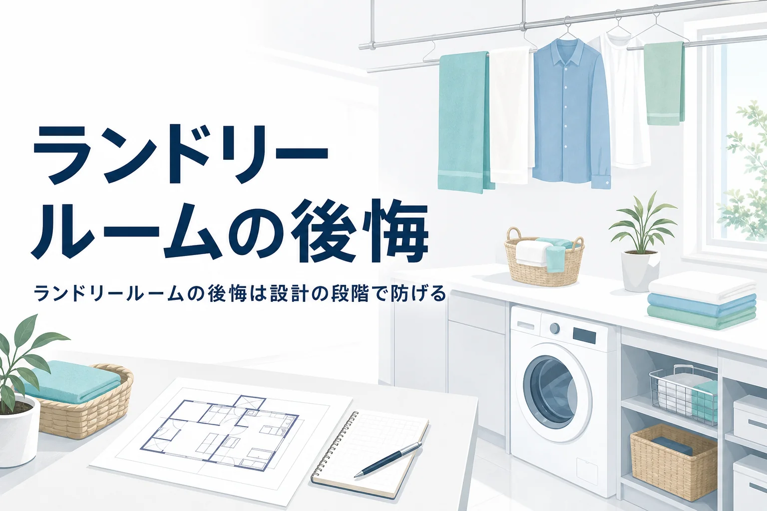 ランドリールームで後悔しやすいポイントと、失敗例から考える間取りの決め方を解説する記事のアイキャッチ