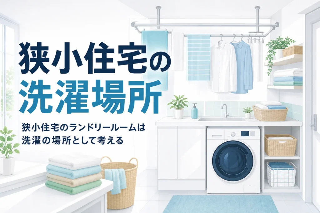 狭小住宅・20坪の家でランドリールームを作る方法をまとめた記事のアイキャッチ