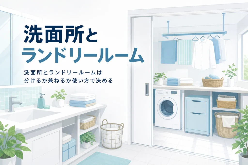 洗面所とランドリールームを分けるか兼ねるかを比べる記事のアイキャッチ