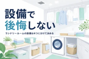 ランドリールームのコンセント・照明・換気などの設備の決め方を紹介する記事のアイキャッチ