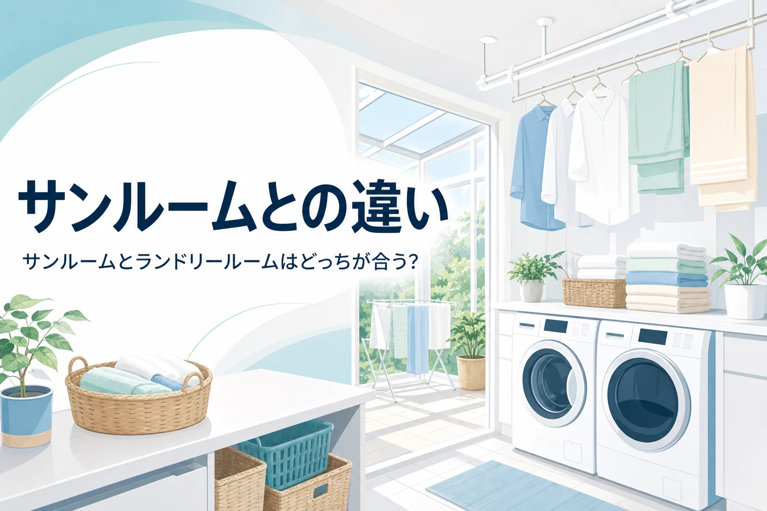 サンルームとランドリールームの違いと組み合わせ方を比べる記事のアイキャッチ