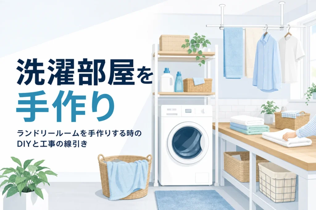 ランドリールームを手作りする時にDIYでできることと任せる工事を紹介する記事のアイキャッチ